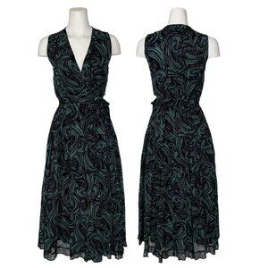 Karina Grimaldi Fannie Midi Dress S Sleeveless Wrap Style Paisley V-Neck Brunch